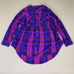 TORRID Flannel Tunic Top Blouse Women's‎  Size 0X Plaid Shirt Blue Pink Black